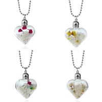 Kristall Halskette, Glas, mit Getrocknete Blumen & Kristall & Zinklegierung, Herz, Kugelkette & für Frau, keine, 28mm, verkauft per ca. 19.5 ZollInch Strang