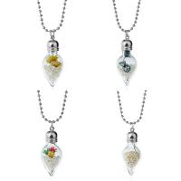 Kristall Halskette, Glas, mit Getrocknete Blumen & Kristall & Zinklegierung, Glühbirne, Kugelkette & für Frau, keine, 28mm, verkauft per ca. 19.5 ZollInch Strang