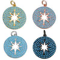 Brass Jewelry Pendants Flat Round plated with cubic zirconia & hollow Approx 2.5mm Sold By Lot