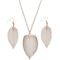 Jewelry Sets, earring & necklace, Real Leaf, with Brass, with 2Inch extender chain, rose gold color plated, natural & twist oval chain, 35x65mm, 80mm, 25x60mm, Length:Approx 28 Inch, Sold By Set