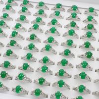 aleación de zinc anillo, con Ágata verde, chapado en color de platina, tamaño del anillo mixto & unisexo, libre de plomo & cadmio, 23x27x16mm-25x29x10mm, tamaño:6-9, 100PCs/Caja, Vendido por Caja