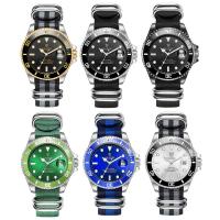 Nylon Watch Bracelet, med Glas & Stainless Steel, forgyldt, 30M vandtæt & stilk-opruller & justerbar & for mennesket, flere farver til valg, 43x43x14mm, Længde Ca. 9.4 inch, Solgt af PC