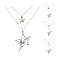 CRYSTALLIZED™ Element Crystal Necklace, Brass, with CRYSTALLIZED™, with 5cm extender chain, Star, platinum plated, rolo chain & with letter pattern & for woman & faceted & 2-strand, more colors for choice, nickel, lead & cadmium free, 32x42mm, Sold Per Approx 15.5 Inch Strand
