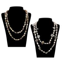 Пресноводные перлы ожерелье цепи свитера, Пресноводные жемчуги, с Кристаллы, разные стили для выбора & Женский & граненый, Продан через Приблизительно 47-48.5 дюймовый Strand