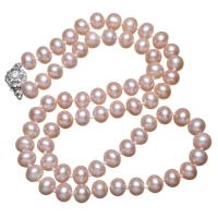 Freshwater Pearl Mässing Chain Necklace, mässing låda spänne, Potatis, naturlig, för kvinna, rosa, 6.5-7mm, Såld Per Ca 17 inch Strand
