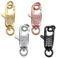 Brass Lobster Clasp, plated, micro pave cubic zirconia & 1/1 loop, more colors for choice, 8x16x3.5mm, 5x1mm, Hole:Approx 3mm, 5PCs/Set, Sold By Set