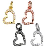 Cubic Zirconia Micro Pave Brass Pendant, Heart, plated, micro pave cubic zirconia, more colors for choice, 8x12x1.50mm, Hole:Approx 2.5mm, 10PCs/Lot, Sold By Lot
