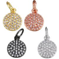 Cubic Zirconia Micro Pave Brass Pendant, Flat Round, plated, micro pave cubic zirconia, more colors for choice, 8x10x1.50mm, Hole:Approx 3.5mm, 10PCs/Lot, Sold By Lot
