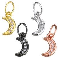 Cubic Zirconia Micro Pave Brass Pendant, Moon, plated, micro pave cubic zirconia, more colors for choice, 4.50x9x1mm, Hole:Approx 3mm, 10PCs/Lot, Sold By Lot