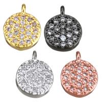 Cubic Zirconia Micro Pave Brass Pendant, Flat Round, plated, micro pave cubic zirconia, more colors for choice, 6x8x2mm, Hole:Approx 0.5mm, 10PCs/Lot, Sold By Lot