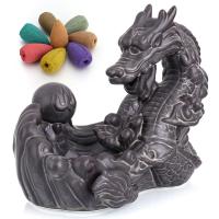 Queimador de incenso Backflow de porcelana, Areia roxa, Dragão, feito à mão, 190x145x100mm, vendido por PC