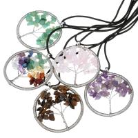 Gemstone Pendants Jewelry, Tibetan Style, with Gemstone, Flat Round, platinum color plated, natural & different materials for choice, nickel, lead & cadmium free, 50x50mm, Hole:Approx 2mm, Sold By PC