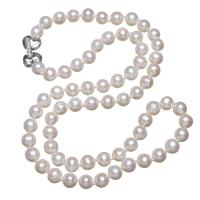 Freshwater Pearl Necklace, brass foldover clasp, Potato, natural, micro pave cubic zirconia & for woman, white, 5-6mm, Sold Per Approx 17 Inch Strand