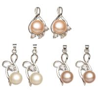 Freshwater Pearl Pendants, with Brass, natural, with rhinestone & mixed, 7-8mm, 20-32mm, Hole:Approx 2-3mm, 20PCs/Bag, Sold By Bag