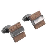 Wood Cufflinks, with Brass, plumbum black color plated, for man, 18x19mm, Sold By Pair