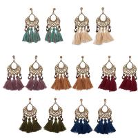 Zinc Alloy Tassel Earring with Nylon Cord brass post pin antique brass color plated for woman nickel lead & cadmium free Sold By Pair