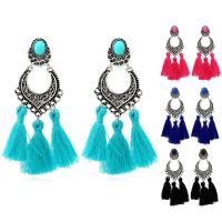 Fashion Fringe Earrings, Tibetan Style, with Caddice & Resin, stainless steel post pin, Tassel, antique silver color plated, for woman, more colors for choice, lead & cadmium free, 75x26mm, Sold By Pair
