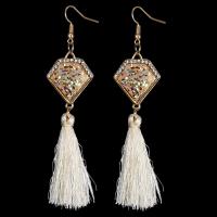 Fashion Fringe Earrings, Tibetan Style, with Abalone Shell Paper & Nylon & Resin, iron earring hook, Tassel, gold color plated, for woman, lead & cadmium free, 23x98mm, Sold By Pair