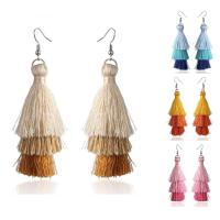 Fashion Fringe Earrings, Tibetan Style, with Caddice, iron earring hook, Tassel, platinum color plated, for woman, more colors for choice, lead & cadmium free, 30x90mm, Sold By Pair