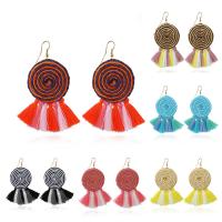 Fashion Fringe Earrings, Tibetan Style, with Caddice & Rafi Straw, iron earring hook, Tassel, gold color plated, for woman, more colors for choice, lead & cadmium free, 63x90mm, Sold By Pair