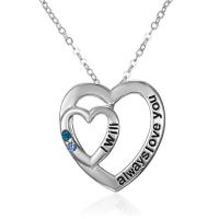 Tibetan Style Jewelry Necklace, with iron chain, with 5cm extender chain, Heart, platinum color plated, oval chain & with letter pattern & for woman & with rhinestone, lead & cadmium free, 30x30mm, Sold Per Approx 17 Inch Strand