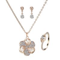 Rhinestone Jewelry Sets finger ring & earring & necklace Zinc Alloy with iron chain stainless steel post pin with 5cm extender chain Flower gold color plated oval chain & for woman & with rhinestone lead & cadmium free  US Ring .5 Length Approx 16.5 Inch Sold By Set