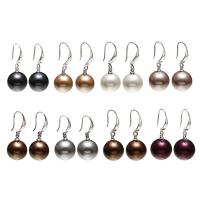 Pendientes de Perlas de Freshwater, Shell Pearl, latón aro de pendiente, Esférico, para mujer, más colores para la opción, 14x34mm, Vendido por Par