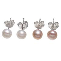 Pendientes de Perlas de Freshwater, Perlas cultivadas de agua dulce, latón aguja de pendiente, natural, para mujer, más colores para la opción, 5-6mm, Vendido por Par