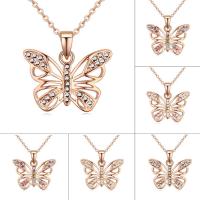 Brass Necklace, with 5cm extender chain, Butterfly, real gold plated, oval chain & for woman & with Austria rhinestone, more colors for choice, nickel, lead & cadmium free, 22x22mm, Sold Per Approx 15.5 Inch Strand
