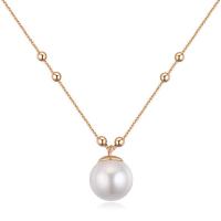 Mosiądz Naszyjnik, ze Tworzywa ABS perła, ze 5cm przedłużeniami łańcuszka, Platerowane prawdziwym złotem, skręt owalne & dla kobiety, bez zawartości niklu, ołowiu i kadmu, 13x21mm, sprzedawane na około 15.5 cal Strand