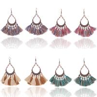 Tibetan Style Tassel Earring, with Nylon Cord, brass earring hook, antique copper color plated, for woman, more colors for choice, nickel, lead & cadmium free, 55x85mm, Sold By Pair