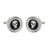 Cufflinks, Tibetan Style, Flat Round, platinum color plated, with skull pattern & Unisex & enamel, lead & cadmium free, 20x20mm, Sold By Pair