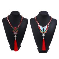 Stoff Halskette, mit Caddice & ABS-Kunststoff-Perlen & Zinklegierung, mit Verlängerungskettchen von 5cm, bestickte & verschiedene Stile für Wahl & für Frau, 450mm, verkauft per ca. 17.5 ZollInch Strang