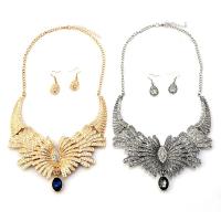 Zinc Alloy Jewelry Set earring & necklace with Crystal iron earring hook with 5cm extender chain plated for woman & faceted & with rhinestone lead & cadmium free Length Approx 17.5 Inch Sold By Set