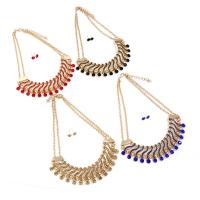Tibetan Style Jewelry Set, Stud Earring & necklace, with ABS Plastic Pearl, stainless steel post pin, with 5cm extender chain, gold color plated, for woman & with rhinestone, more colors for choice, lead & cadmium free, 35mm, Length:Approx 15.5 Inch, Sold By Set