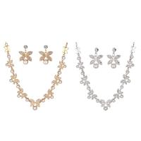 Zinc Alloy Jewelry Set earring & necklace with ABS Plastic Pearl stainless steel post pin with 5cm extender chain Butterfly plated for woman & with rhinestone lead & cadmium free 450mm Length Approx 17.5 Inch Sold By Set
