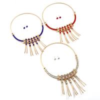 Tibetan Style Jewelry Set, Stud Earring & collar, stainless steel post pin, with 5cm extender chain, gold color plated, for woman & with rhinestone, more colors for choice, lead & cadmium free, 85mm, Length:Approx 17 Inch, Sold By Set