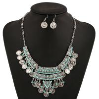 Tibetan Style Jewelry Set, earring & necklace, with Glass Seed Beads, iron earring hook, with 5cm extender chain, platinum color plated, for woman, lead & cadmium free, 70mm, Length:Approx 19.5 Inch, Sold By Set