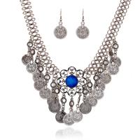 Tibetan Style Jewelry Set, earring & necklace, with Resin, iron earring hook, with 5cm extender chain, antique silver color plated, for woman, more colors for choice, lead & cadmium free, 450mm, Length:Approx 17.5 Inch, Sold By Set
