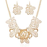 Zinc Alloy Jewelry Set earring & necklace iron earring hook with 5cm extender chain Leaf gold color plated for woman & with rhinestone lead & cadmium free 450mm Length Approx 17.5 Inch Sold By Set