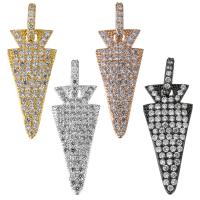 Brass Pendant, arrowhead, plated, micro pave cubic zirconia, more colors for choice, 13x29x3mm, Hole:Approx 3x6mm, Sold By PC