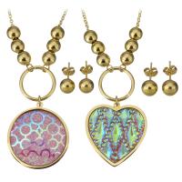 Resin Jewelry Sets, earring & necklace, Stainless Steel, with Resin, gold color plated, oval chain & different styles for choice & for woman, Length:Approx 17 Inch, Sold By Set