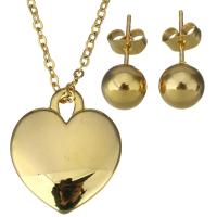 Zinc Alloy Jewelry Sets earring & necklace Stainless Steel Heart gold color plated oval chain & for woman 2mm 8mm Length Approx 19 Inch Sold By Set