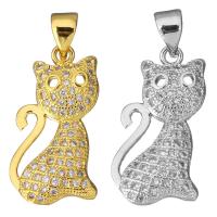 Brass Pendant, Cat, plated, micro pave cubic zirconia, more colors for choice, 11x22x3.50mm, Hole:Approx 3.5x4.5mm, 10PCs/Lot, Sold By Lot