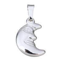 Stainless Steel Pendant, Moon, real silver plated, 13x20x3mm, Hole:Approx 4x6mm, 10PCs/Lot, Sold By Lot