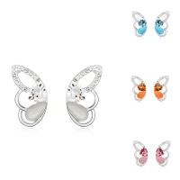 Messing Stud Earring, med Cats Eye & CRYSTALLIZED™, Butterfly, platineret, for kvinde & facetteret, flere farver til valg, nikkel, bly & cadmium fri, 14x27mm, Solgt af par