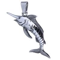 Stainless Steel Pendants, Fish, blacken, 43.50x70x10mm, Hole:Approx 11.6x6.6mm, Sold By PC