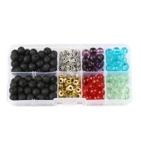 Natural Lava Beads, Gemstone, with Plastic Box & Tibetan Style, Round, 8mm, 128x65x22mm, Hole:Approx 1mm, 260PCs/Box, Sold By Box