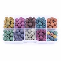 Natural Lava Beads, with Plastic Box, Round, mixed colors, 8mm, 128x65x22mm, Hole:Approx 1mm, Approx 180PCs/Box, Sold By Box