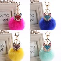 Fur Ball Pom Pom Keychain Zinc Alloy with Plush & Plastic Pearl Fox gold color plated with rhinestone nickel lead & cadmium free 80mm Sold By Strand